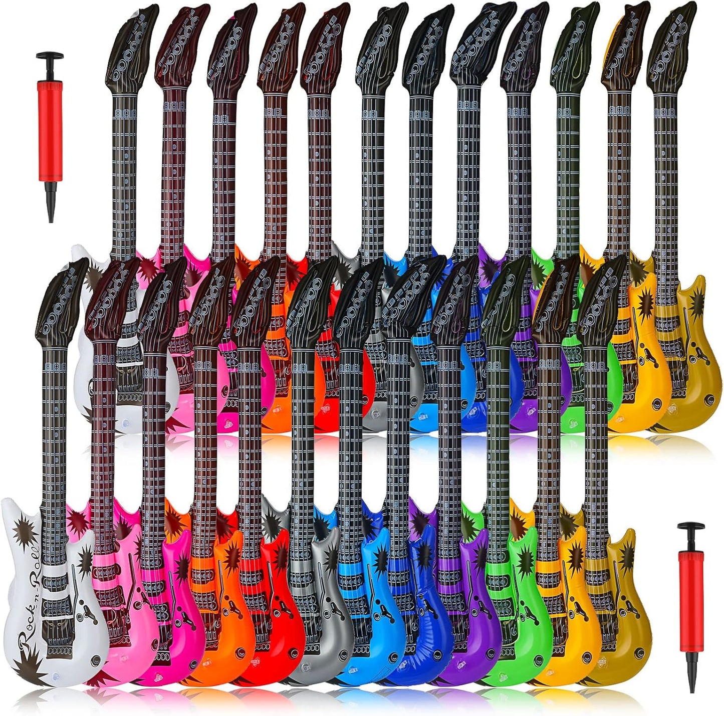 24 Set 80s 90s 12 Pcs Inflatable Guitars for Parties Bulk Blow Rock Star Guitar Rock and Roll Party Decorations Photo