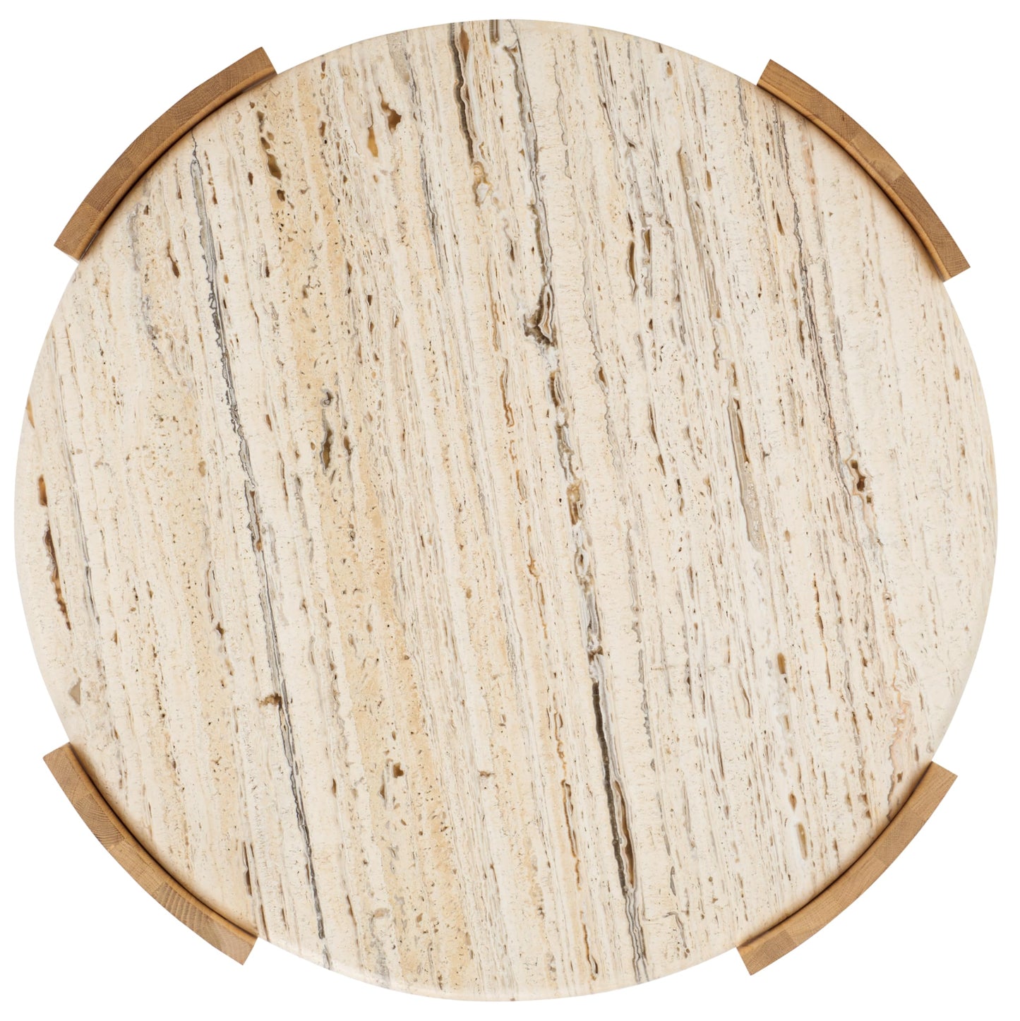 SAFAVIEH Couture Collection - Damarcus Travertine Top Round Coffee Table with Natural Brown Solid Wood Base, Modern Accent Cocktail Table (SFV9731A)