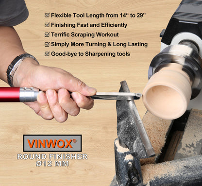 VINWOX 9 PCS Carbide Wood Lathe Turning Tool Set, Pen Turning tools, Including Swan Neck Hollower, Rougher, Finisher, Detailer, Aluminum Handles from 14" to 29", Fine Polished Stainless Steel Shank