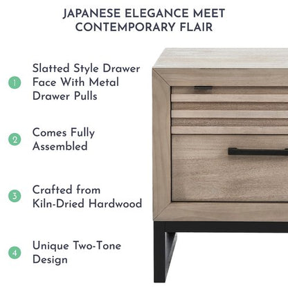 Evolur Kyoto Night Stand in Brown Stone, Unique Two Tone Design, Spacious Drawers with Ball Bearing Glides, Multifunctional Nightstand, Made of Hardwood