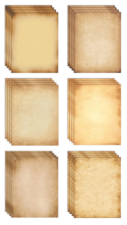 Better Office Products Stationery Paper, 100 Sheets, Aged Look Vintage Antique Old Fashion Parchment Paper, Letter Size 8.5 x 11 inch, Double Sided Printing Paper, 6 Designs, 100 Pack