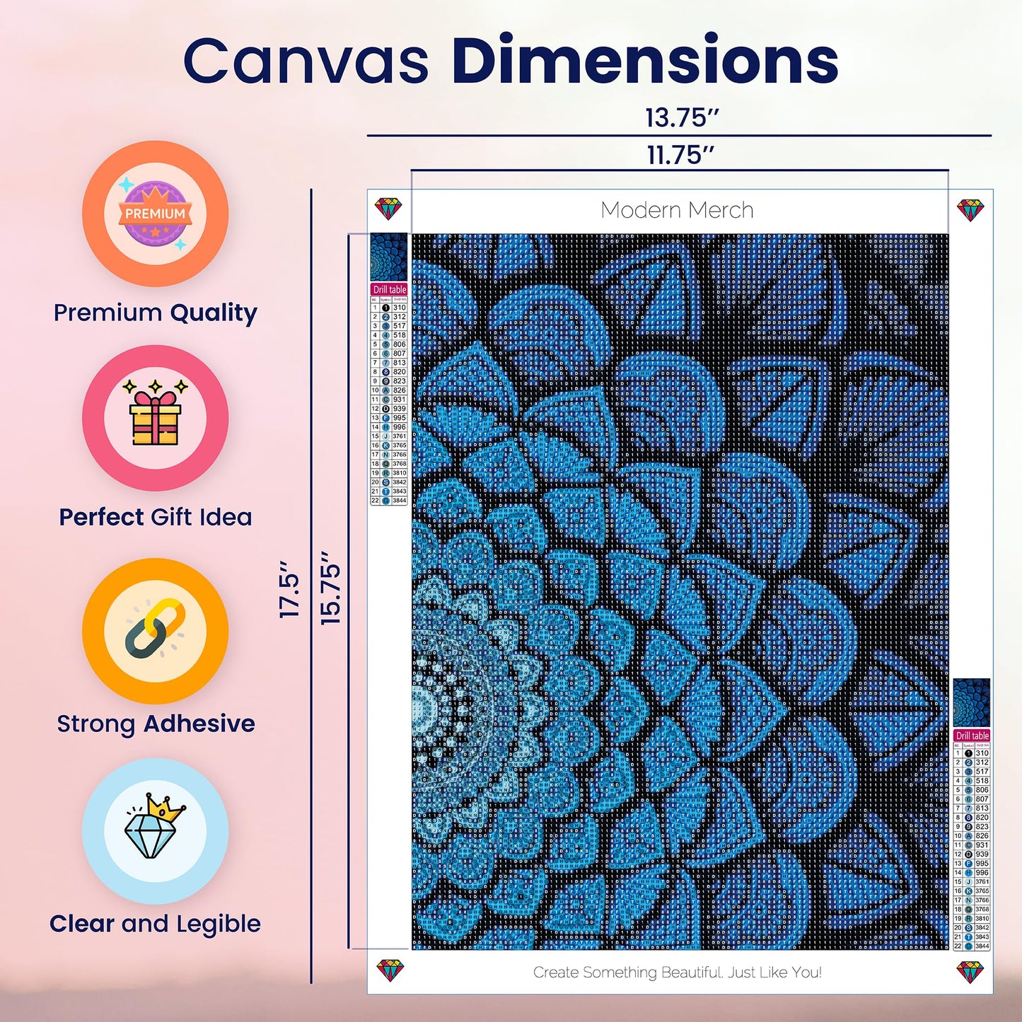 Modern Merch Mandala Diamond Art Kits for Adults, Blue and Black Pattern 5D Diamond Painting for Adults, DIY Mandala Wall Art, Cross Stitch Pattern Gem Art, Full Round Drill 12x16