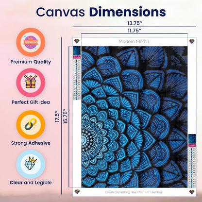 Modern Merch Mandala Diamond Art Kits for Adults, Blue and Black Pattern 5D Diamond Painting for Adults, DIY Mandala Wall Art, Cross Stitch Pattern Gem Art, Full Round Drill 12x16