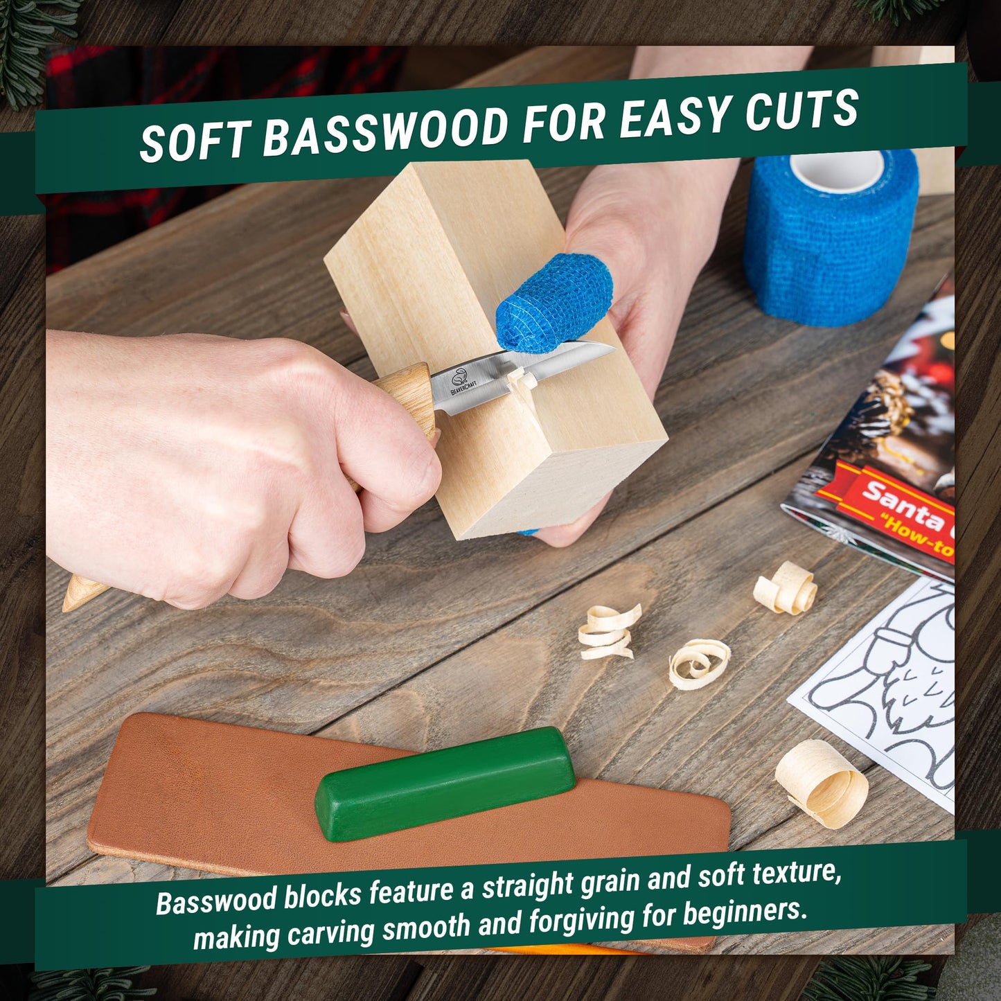 BeaverCraft DIY06 Santa Whittling Kit – Wood Carving Kit for Beginners – Wood Carving Tools Set, Diy Crafts for Adults – Woodworking Kits for Kids&Teens – Hobby Kits for Adults, Woodworking Gifts