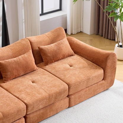 Modular Cloud Sofa, Convertible Folding Sofa Bed, Sectional Cushioned Couch with Flannelette Fabric & High Density Foam, Modern Floor Sofa for Living Room, Bedroom, Apartment, Orange