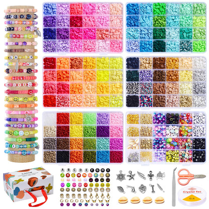 Ilootm Friendship Bracelet Kit, 16800pcs, 96 Colors Polymer Clay Beads & 24 Colors Glass Seed Beads, 400 Letters Beads，Bracelet Making Kit for DIY Jewelry Making&Friendship Bracelet Making