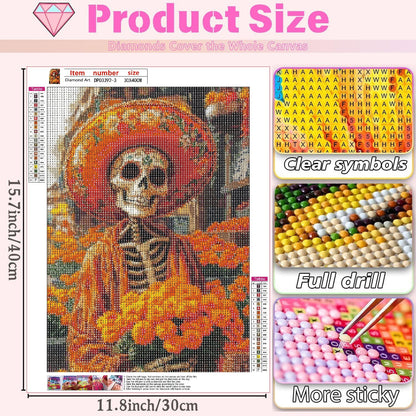 WUDWL 9 Pack Halloween Diamond Art Kits for Adults Beginner, Day of the Dead DIY Modern Diamond Painting Kits 5D Diamond Dots Gem Art Crafts with Tools,Round Full Drill for Women's hobbies-12x16in