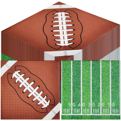 80 Count Football Paper Napkins - 2 Pattern 13 x 13 Inches Disposable Beverage Cocktail Napkins with Sports Ball and Field Designs for Tailgate Parties, Birthdays, and Sports Events