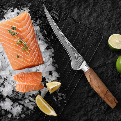 Musifan Fillet Knife 7 Inch, Precision Boning Knife for Efficient Meat Cutting and Boning， Boning Knife in high Carbon Steel