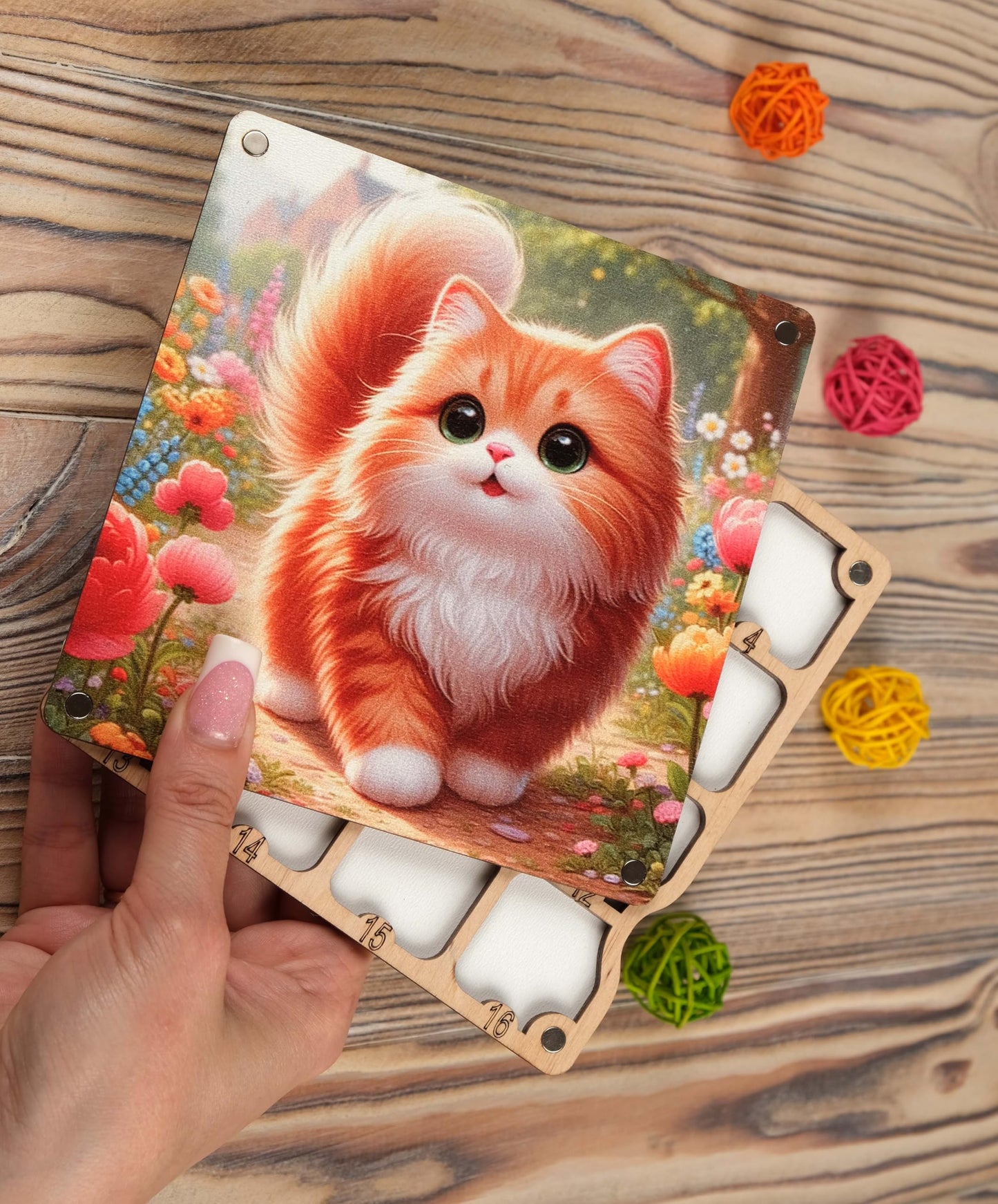 AllAboutEmbroideryUA Wooden Beads Organizer, Beads holder, Diamond painting accessories storage box, Needlework casket, bead keeper, Storage Divider Box (Cat)