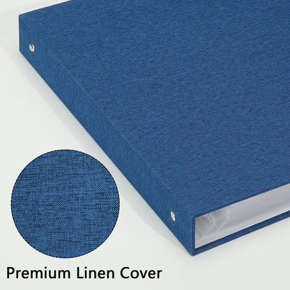 Vienrose 12x12 Inch Large 3 Ring Binder Scrapbook Photo Album, Linen Cover DIY Scrapbooks with 30 Sheets Plastic Sleeves 60 Pages Blank White Inner Pages for Wedding Birthday Baby Travel Blue