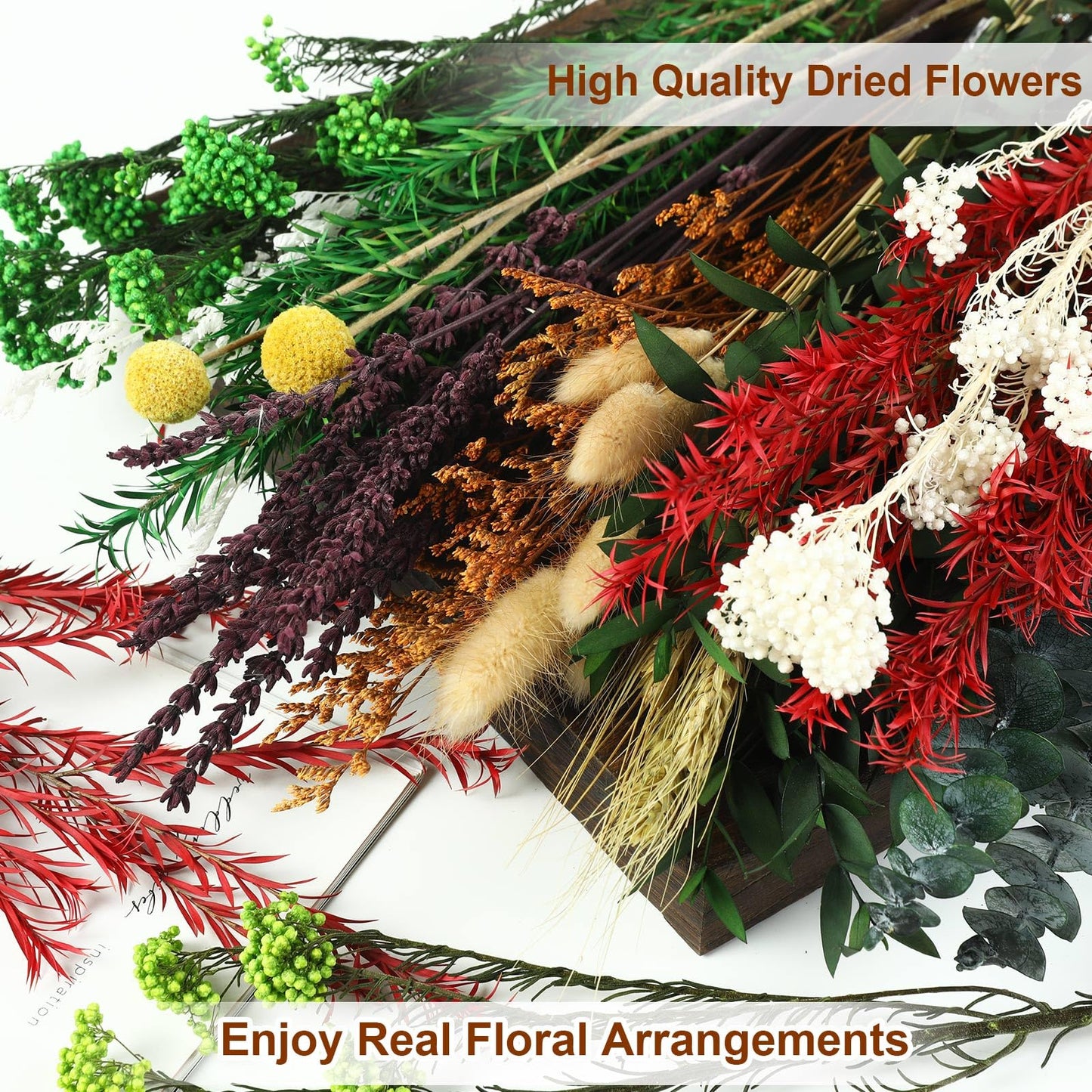 Natural 12 Kinds Dried Flowers Set, 16" Floral Arrangements with Eucalyptus, Bunny Tails, Wheat, Lavender, Rustic Boho Wedding, Home Centerpiece Decorations, Handmade for DIY Crafts, Fall Table Décor