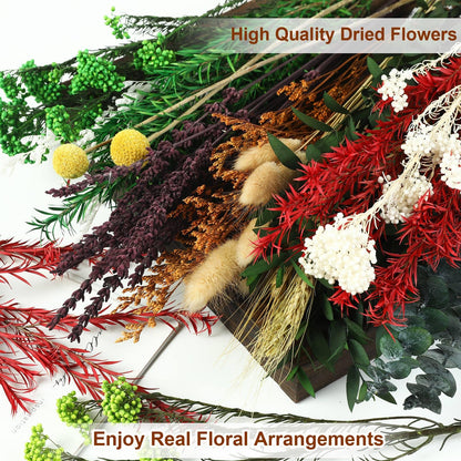 Natural 12 Kinds Dried Flowers Set, 16" Floral Arrangements with Eucalyptus, Bunny Tails, Wheat, Lavender, Rustic Boho Wedding, Home Centerpiece Decorations, Handmade for DIY Crafts, Fall Table Décor