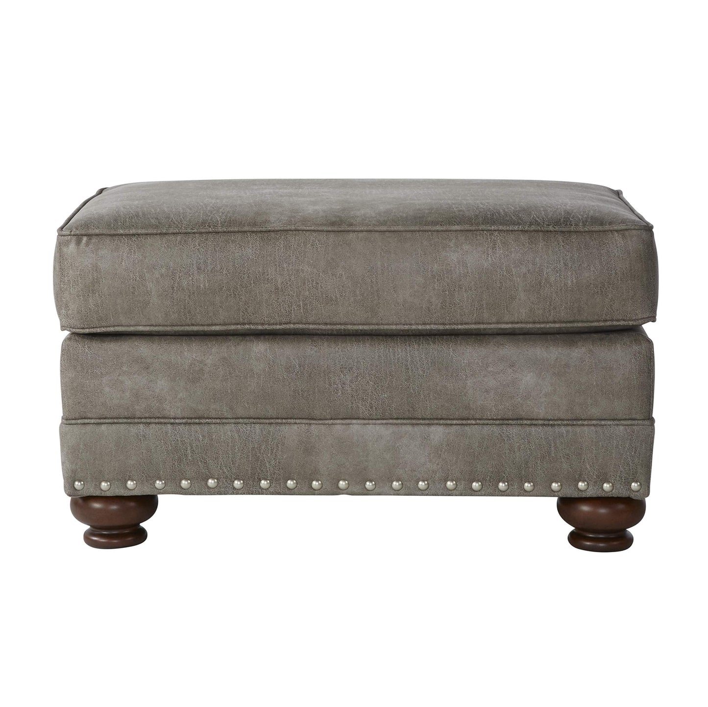 Roundhill Furniture Leinster Faux Leather Upholstered Nailhead Chair and Ottoman, Gray