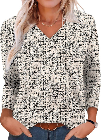 XIEERDUO Long Sleeve Shirts for Women V Neck Fall Tops Basic Tunic Tops Loose Fit Dressy 2025