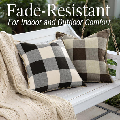 decorUhome Christmas Buffalo Plaid Check Throw Pillow Covers, 16x16 Set of 2, Outdoor Linen Decorative Farmhouse