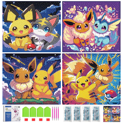 LWZAYS 4 Pack 5D Cartoon Diamond Painting Kits for Kids Beginners, Diamond Art Kit for Kids Ages 8-12, Mosaic DIY Full Round Drill Big Gem Art for Kid, Home Wall Decoration 6X6 inch