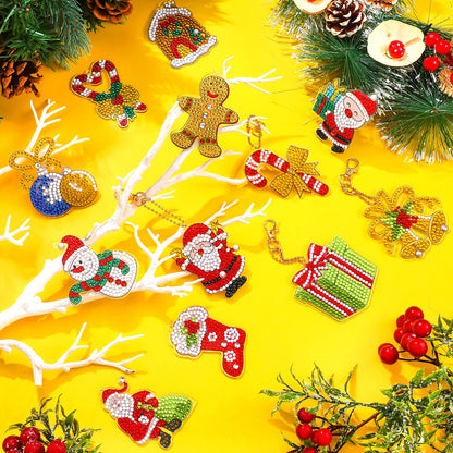 Junkin 26 Pcs Diamond Art Christmas Ornaments 5D DIY Christmas Diamond Painting Keychains Kits Xmas Hanging Painting Kit Snowman Santa Art Pendant Key Chains for Adult Craft Gift Family Decor(Cute)
