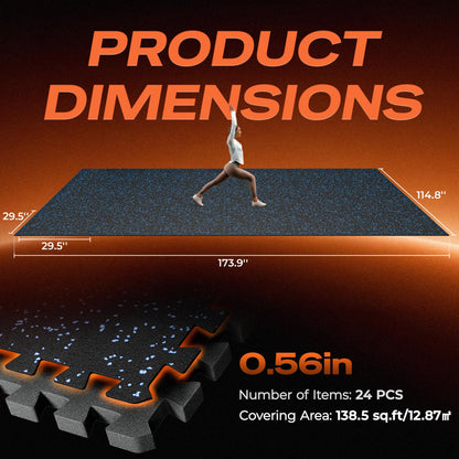 SUPERJARE 0.56" Thick Rubber Top Exercise Mats, 24PCS High-Density EVA Foam Interlocking Gym Flooring, Durable Workout Mat for Home Gym, Garage & Fitness Floor Protection, Black/Blue