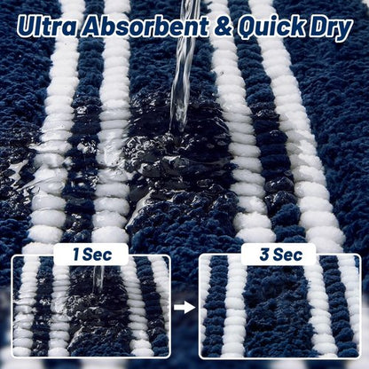 Bathroom Rugs Non Slip Washable 24x17, Ultra Soft Super Absorbent Bath Rugs for Bathroom Floor, Shaggy Chenille Bath Rug, Microfiber Plush Quick Dry Bath Mat for Bathtub, Sink and Shower, Navy