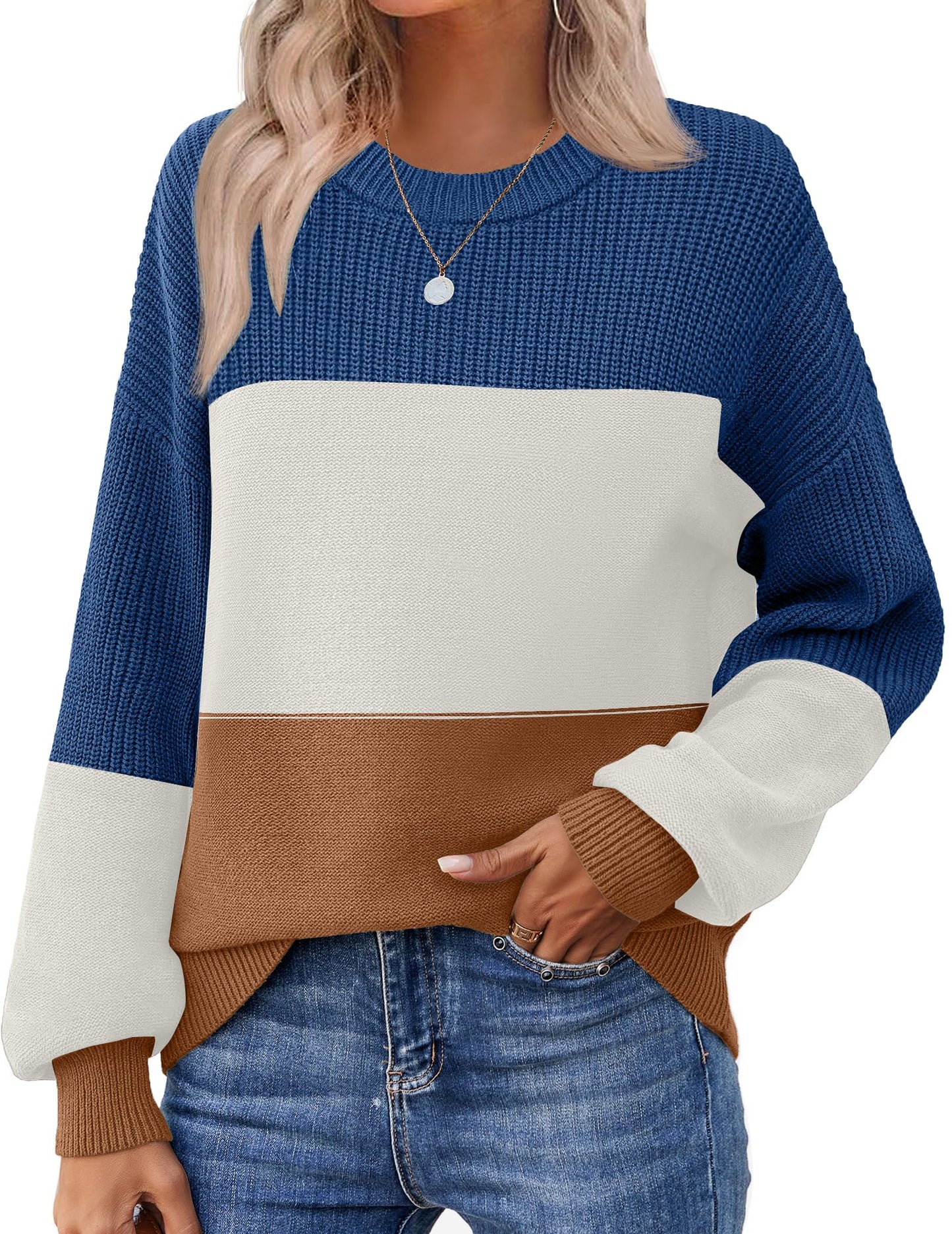 Zeagoo Women's 2025 Fall Chunky Knit Sweater Oversized Crewneck Long Sleeve Winter Cotton Pullover Sweaters Jumper Tops