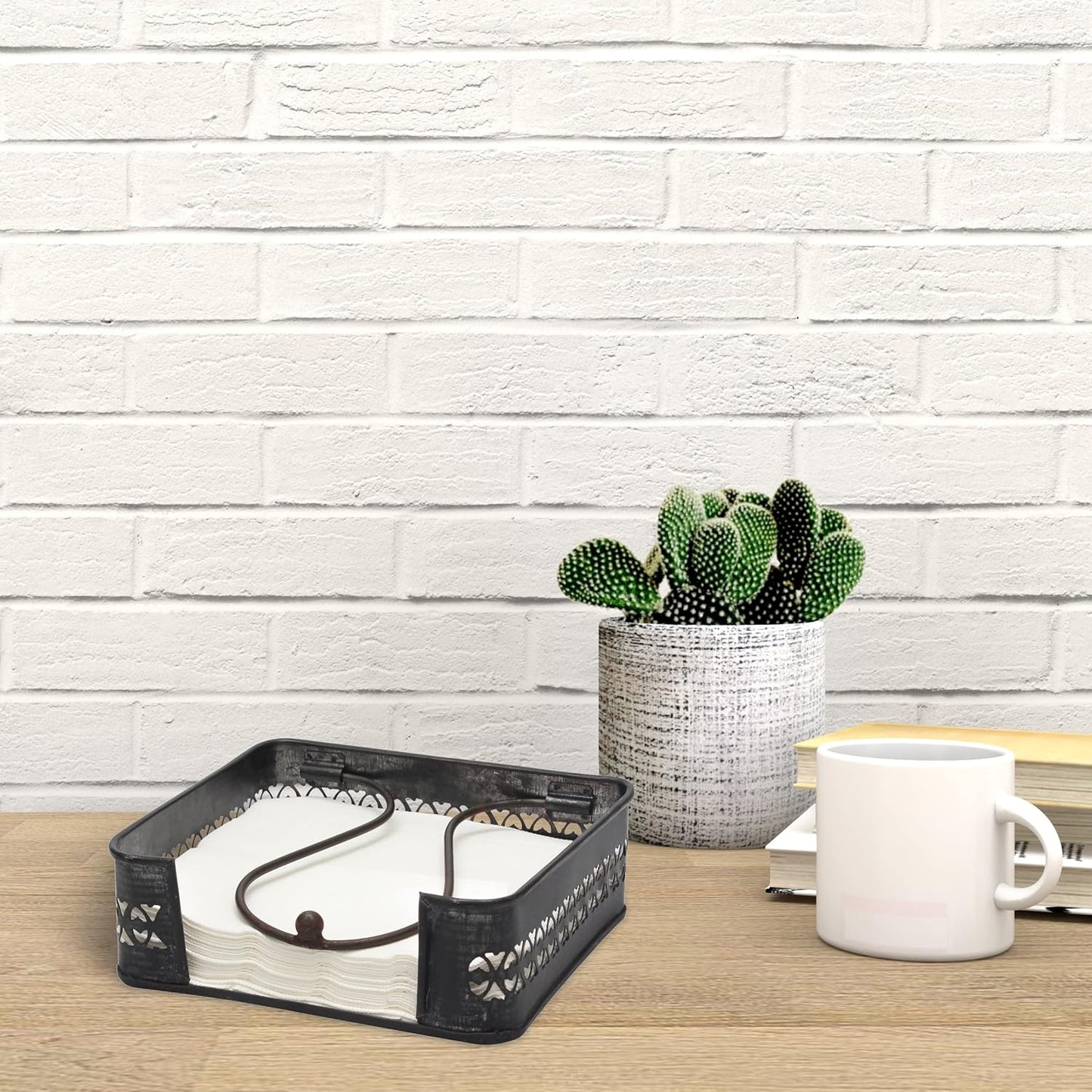 Stonebriar Industrial Black Graphite Metal Napkin Holder, Decorative Tray for Dining Table
