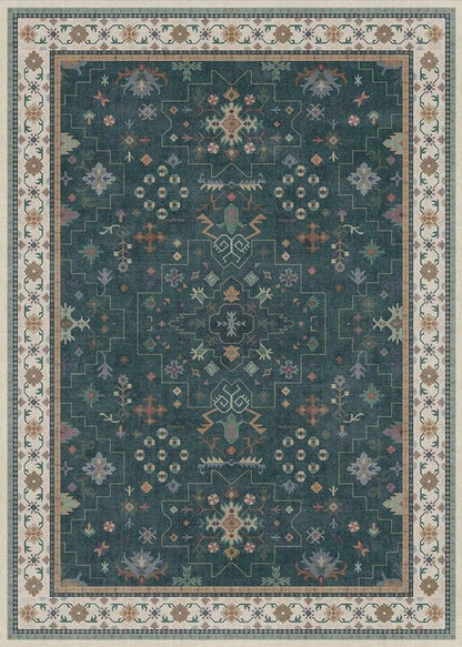 Hazo Haus Dark Green Oushak 5x7 Area Rug - Modern Vintage Boho Floral Design, Washable Non-Slip for Living Room