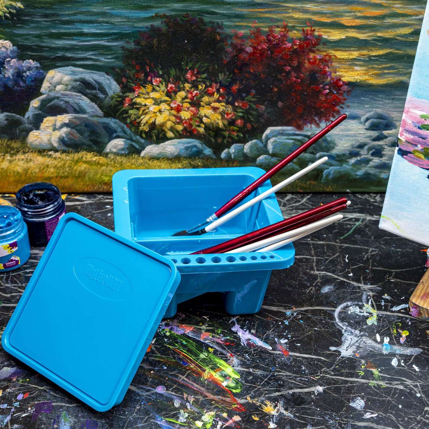MyLifeUNIT Paint Brush Cleaner, Paint Brush Holder and Organizers for Acrylic, Watercolor, and Water-Based Paints (Blue)
