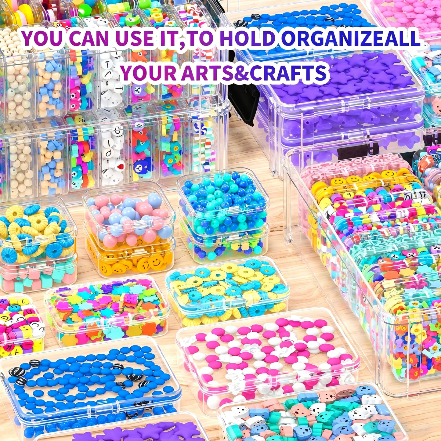 VANSUNS Bead Organizer Box 58 Pcs, 3-Tier Stackable Storage Box, and 3 Different Container Sizes Small Plastic Containers with Lids, Portability, Clear Organizers for Jewelry DIY Craft Storage