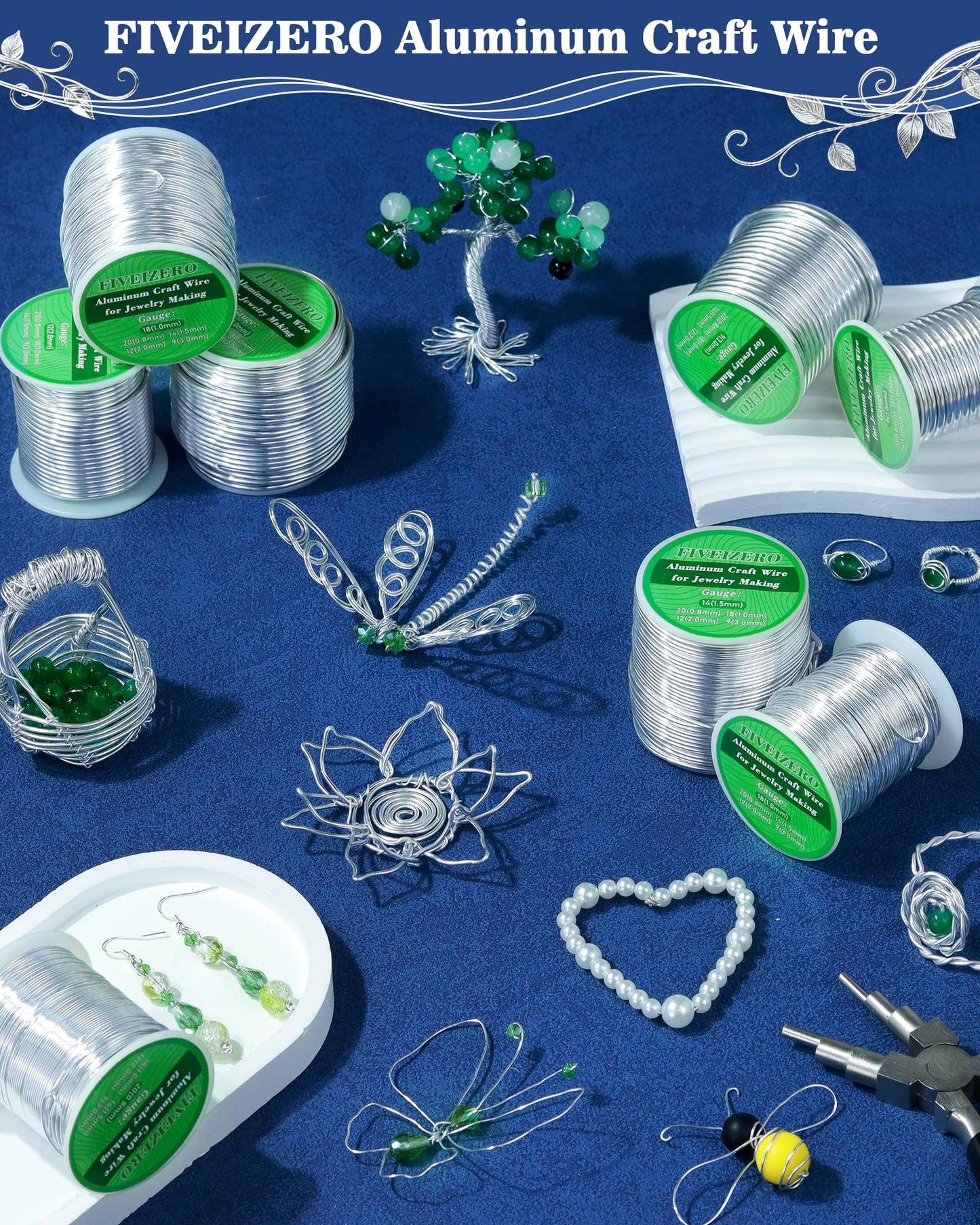 FIVEIZERO 14 Gauge Aluminum Craft Wire 164ft,Armature Wire for Sculpting, Bendable Metal Wire for Jewelry Making, Wire Wrapping, Floral Sculptures,Clay & Christmas Ornaments Crafting(Sliver)