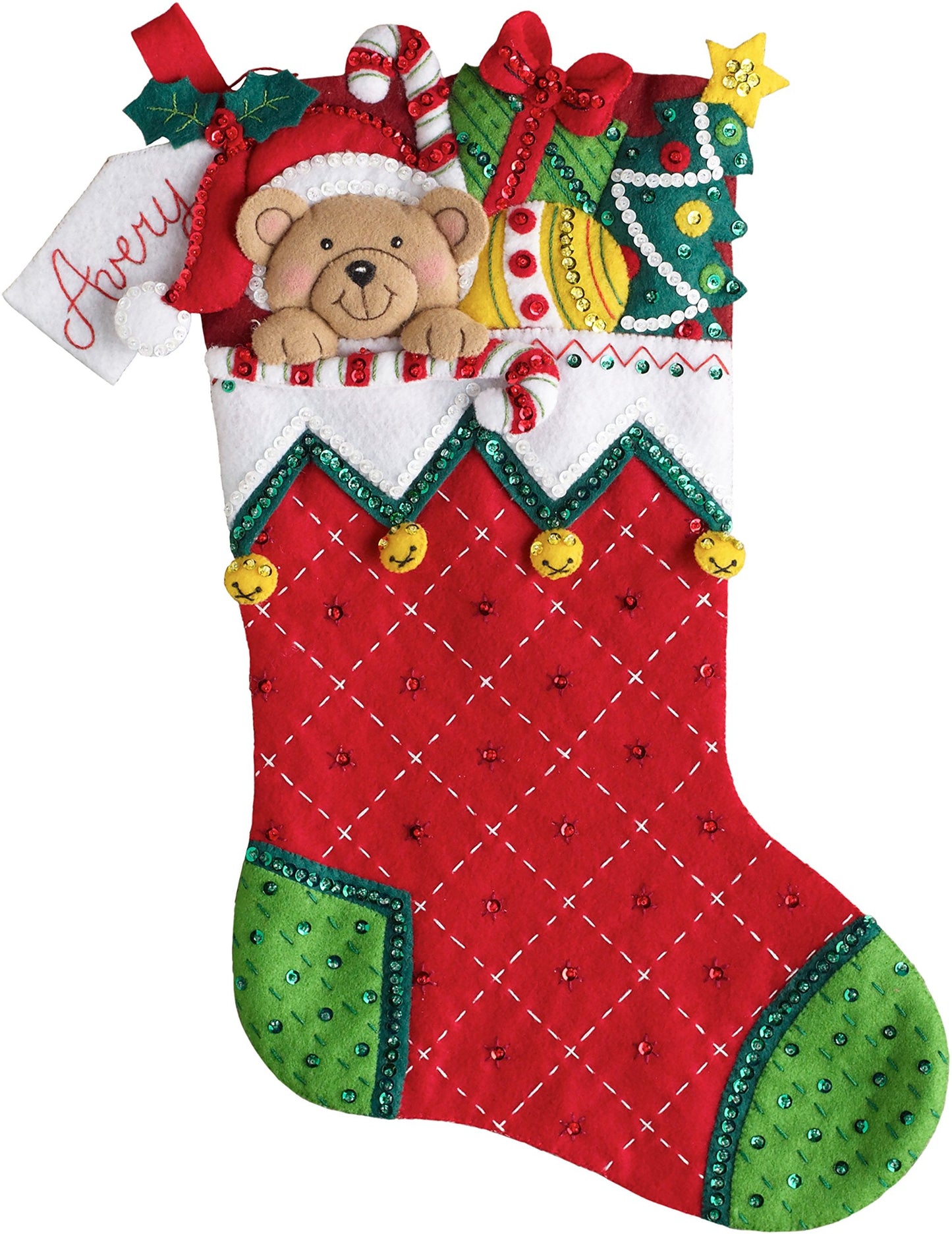 Bucilla 86815 Felt Applique Christmas Stocking Kit, 18", Holiday Teddy Stocking