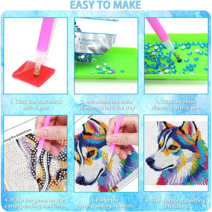 geesfayan Diamond Art Kits for Kids Ages 8-12,6 Inch DIY Gem Art Painting with 7 Inch Frame, Complete Starter Kit for Beginners, Creative Arts & Crafts Gift for Girls & Boys (Colorful Cat)