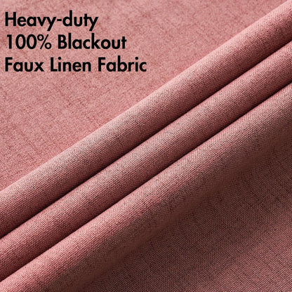 MIULEE 100% Blackout Linen Textured Curtains - Solid Thermal Insulated Dusty Rose | 52 x 84 Inch (2 Panels)