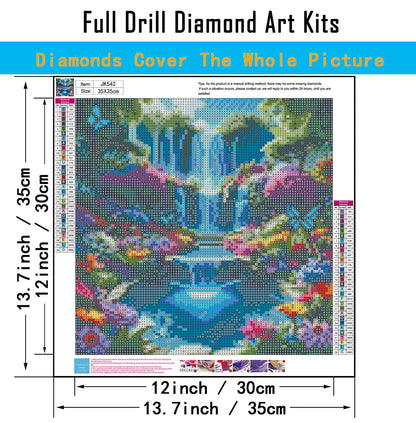 Landscape Scenery Diamond Art Kits for Adults Beginners, 5D DIY Full Round Drill Diamond Painting Kits Waterfall, Paint by Diamonds Dot Gem Art Crystal Flower Easy,Home Wall Decor 13.7X13.7Inch
