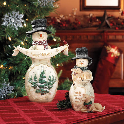 BirchHeart Snowman Holding Fawn, 6.25-Inch Tall by Pavilion Gift Company