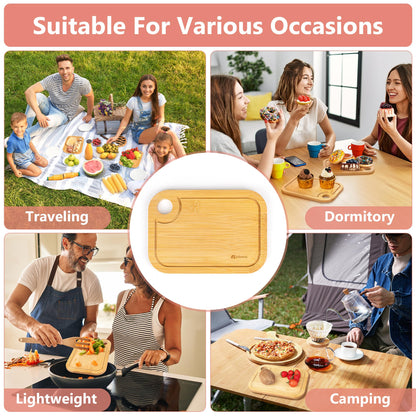 Mini Bamboo Cutting Board Set of 2 - Small Wooden Chopping Boards with Juice Groove, Lightweight & Compact for Baby Food, Dorm, Travel, Camping - 8.5”x6” Easy-to-Store Kitchen Essentials