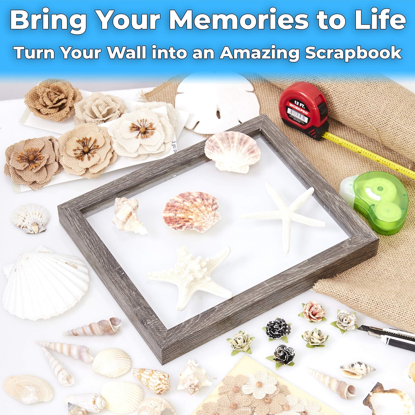 Super-Sturdy, 11x14 Gray Shadow Box Frame With Glass 2pk. Fill Large Rustic Wood Memory Box With Wedding Flowers, Jerseys, Pet Photos, Ticket Stubs, or Medals. Great Seashell Display Case