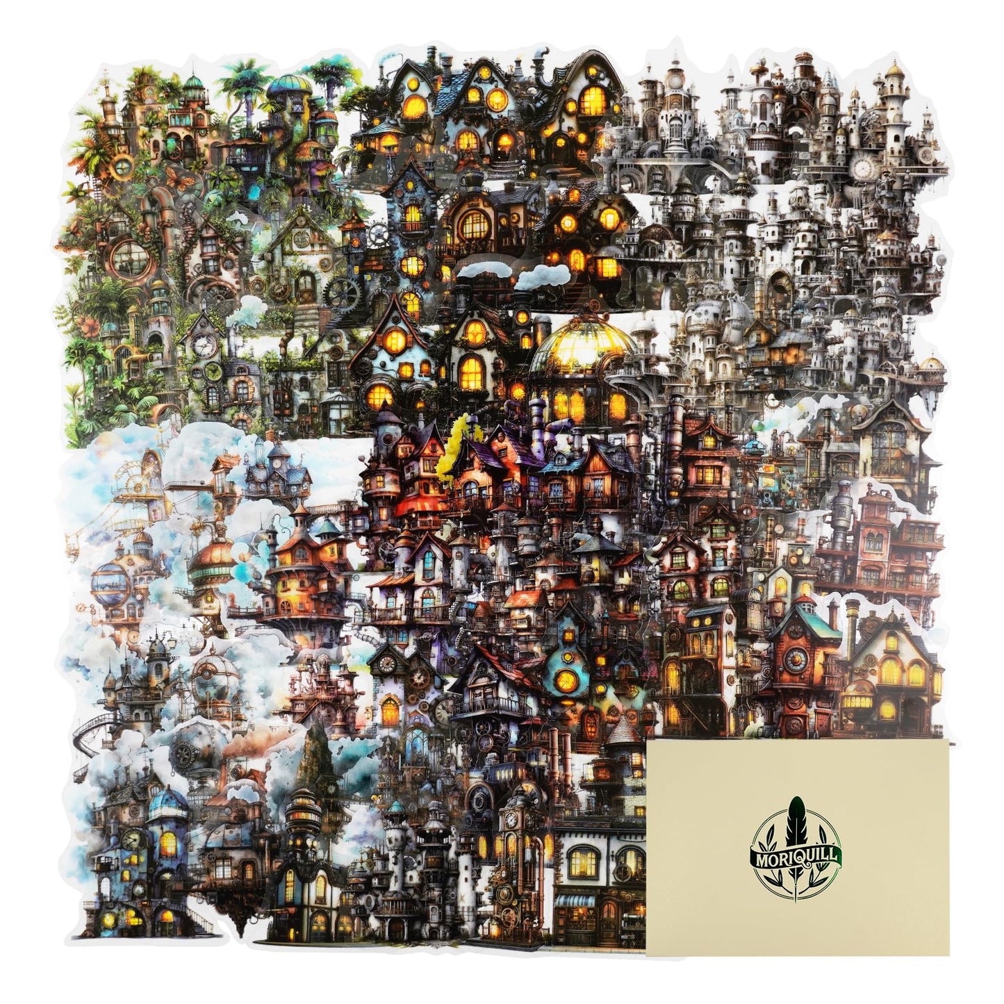 Moriquill 90PCS Gear Cabin PET Stickers – Steampunk Fantasy House Sticker for Scrapbook Journaling Crafting Collage Art Mixed Media DIY Planners Decoration Supplies