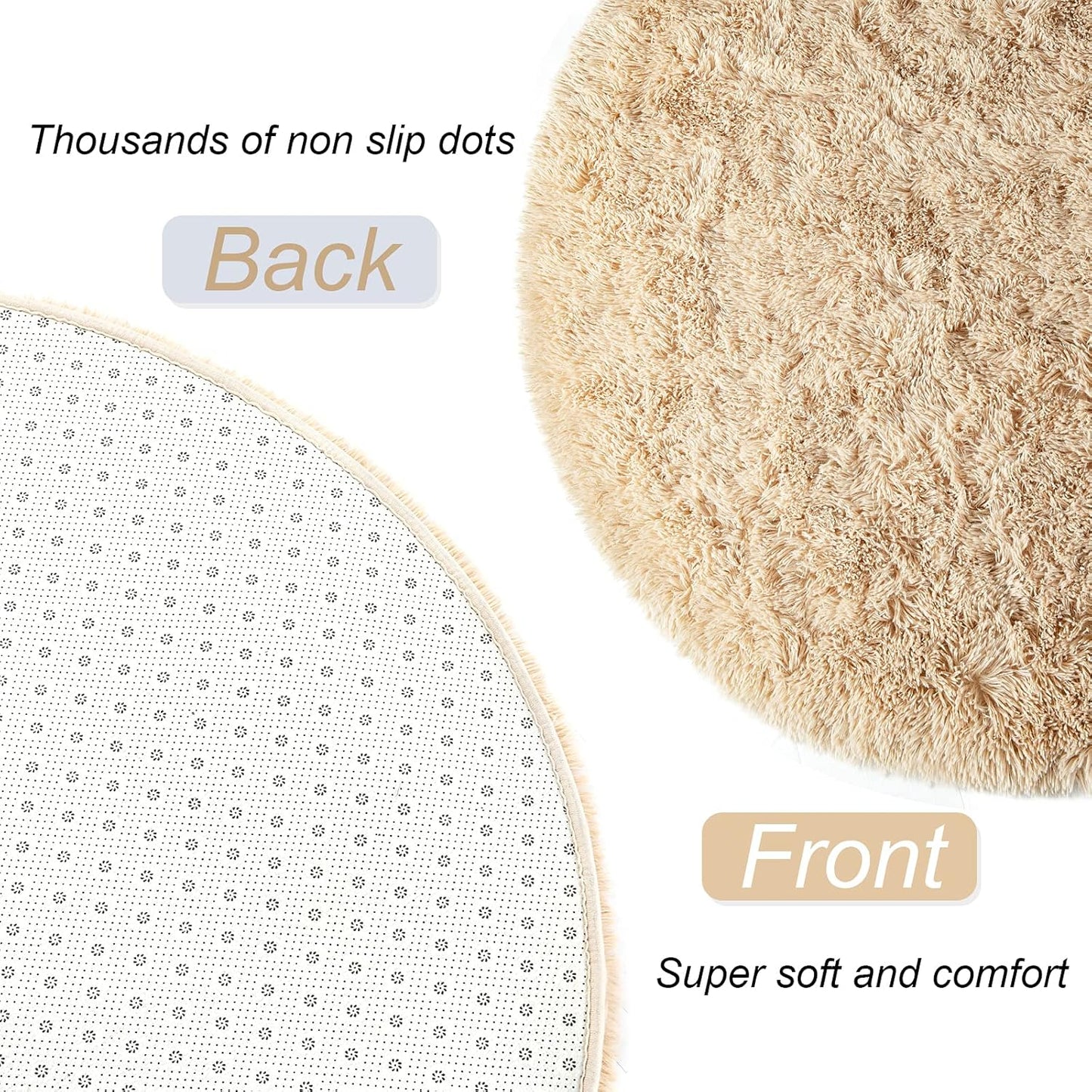2.6' 5.3', LOCHAS Bedroom Rug x Beige Fluffy Shaggy Area Rug for Bedroom Bedside, Soft Oval Throw Rugs Carpet for Kids