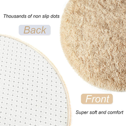 2.6' 5.3', LOCHAS Bedroom Rug x Beige Fluffy Shaggy Area Rug for Bedroom Bedside, Soft Oval Throw Rugs Carpet for Kids