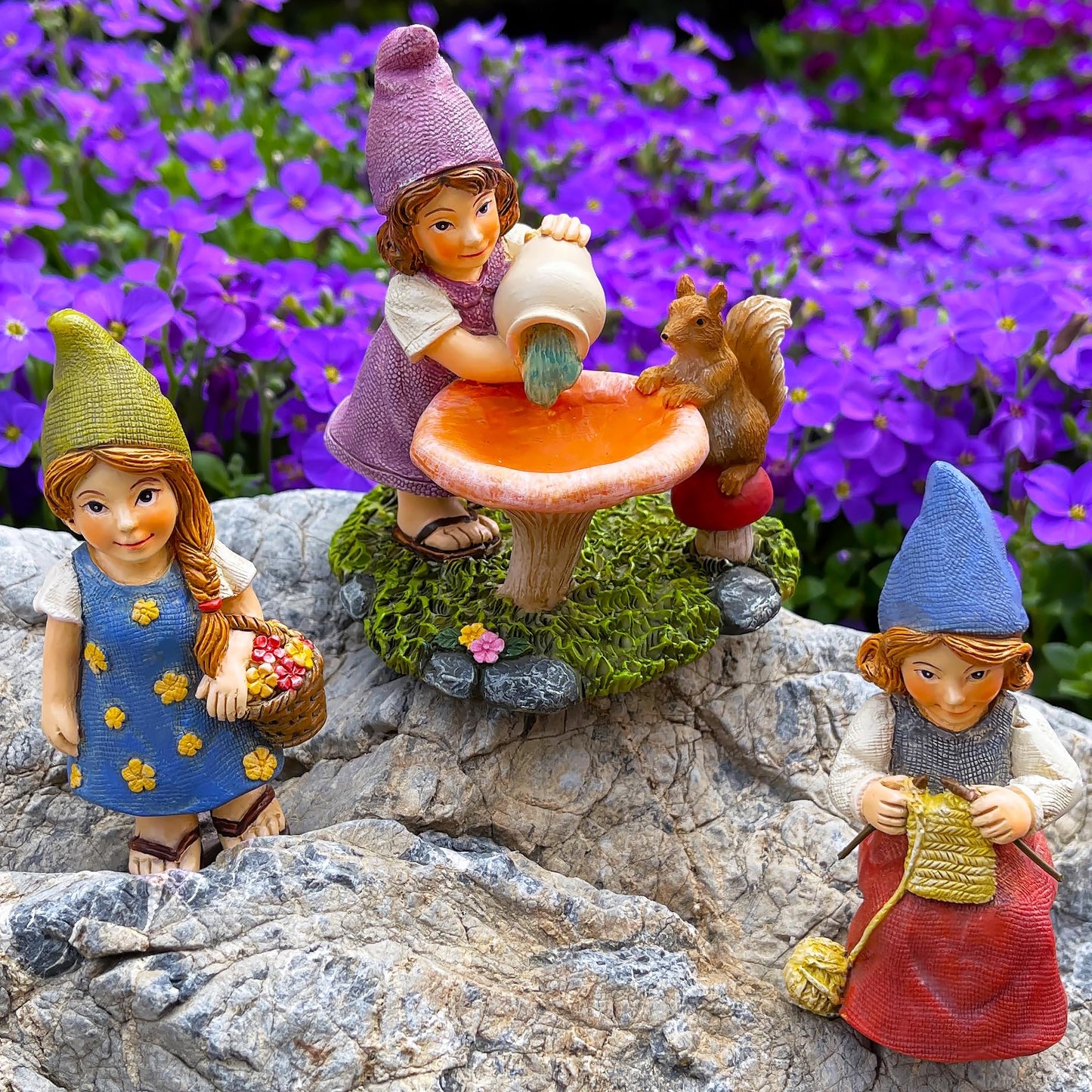 Mood Lab Garden Gnome Figurines - Lady Gnomes Set (3 pcs) - 3.5" H Miniature Decorative Statues & Accessories - Outdoor & Indoor Garden Decor