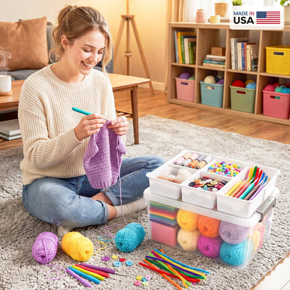 Citylife 17 QT Plastic Storage Box with Removable Tray Craft Organizers and Storage Clear Storage Container for Organizing Bead, Tool, Sewing, Playdoh