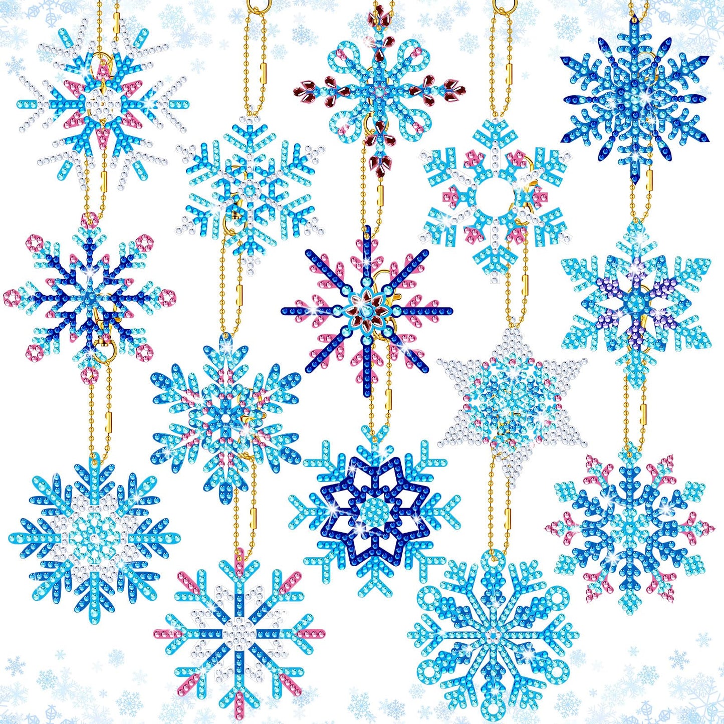 BBTO 15 Pieces Winter Diamond Painting Keychain Snowflake Diamond Painting Ornaments 5D DIY Diamond Painting Keychain Christmas Diamond Art Ornaments for Kids Christmas DIY Crafts Family Decor