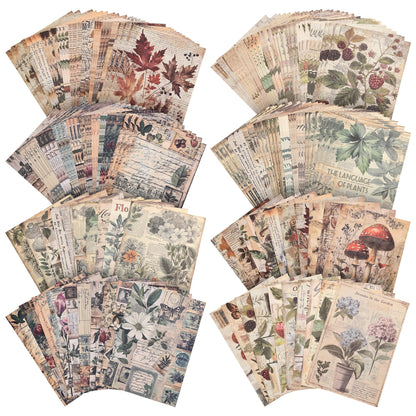 120 Sheets Vintage Botanical Scrapbook Paper Set, Journaling Scrapbooking Supplies Craft Decoupage Papers Kit, 4 Themes x 30 Mushroom Floral Antique Letter Design for Junk Journals Collage Card Making
