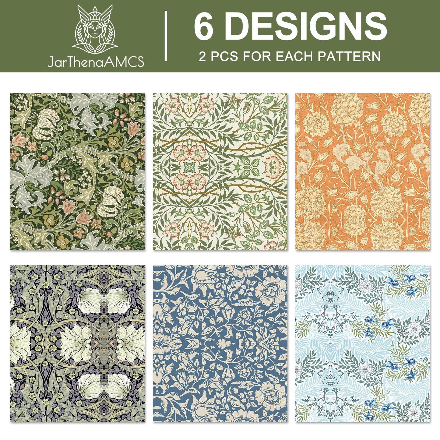 JarThenaAMCS 12 Sheets William Morris Wrapping Paper -Not Roll- Retro Floral Greenery Gift Wrap Paper Folded Flat Art Sheet for DIY Crafts Wedding Baby Shower Birthday, 19.7 x 27.6 Inch