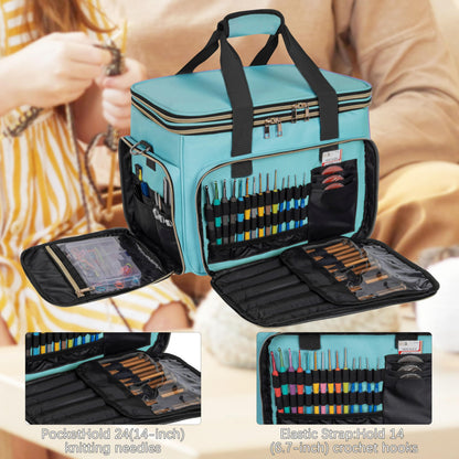 Large Knitting Bag Yarn Storage Organizer,Portable Crochet Tote Bag,Yarn Bags for Crocheting On The Go for Knitting Needles, Crochet Hooks, Knitting Accessories, Unfinished Project