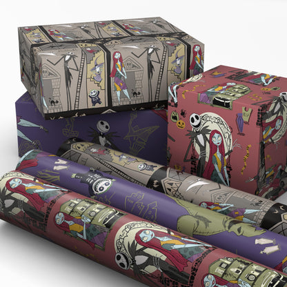 Hallmark Nightmare Before Christmas Wrapping Paper Mini Rolls, 3-Pack (Jack Skellington, Sally, Zero on Pink, Purple, Black) for Birthdays, Valentine's Day, Halloween, Any Occasion - 45 Sq. Ft. Total