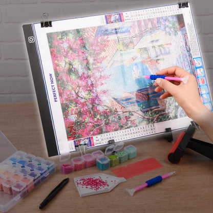Diamond Painting Storage Accessories Kit with A4 LED Light Pad, Bead Organizers, Drill Pens, Storage Boxes, and Tools (A4 Light Pad Kit)