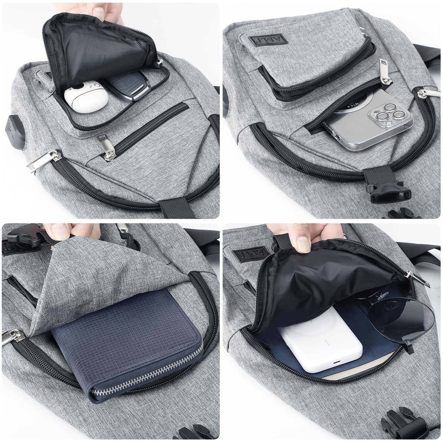 AMJ Crossbody Sling Bag Men Women, Casual Shoulder Backpack, Chest Daypack Satchel for Hiking Travel