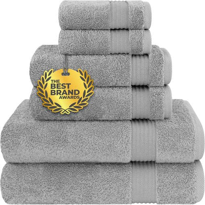 Cotton Paradise 6-Piece Towel Set - 100% Soft Absorbent Turkish Towels | Light Gray Bath & Hand Towels